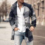 Men's Thickened Cotton-Padded Plaid Wool Coat, Mid-Length Slim Fit Lapel Windbreaker - Image 3
