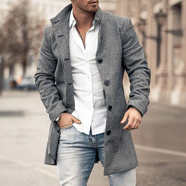 104_083ae24c-2f6a-4089-930c-66eca7b395ae.png Men's Thickened Cotton-Padded Plaid Wool Coat, Mid-Length Slim Fit Lapel Windbreaker - Image 1